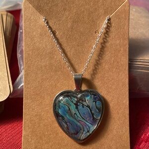 UNIQUE HAND PAINTED ONE-OF-A-KIND HEART PENDANT AND CHAIN SET